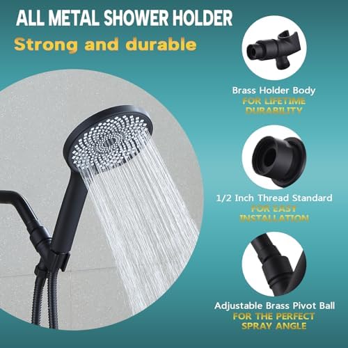 Brass Handheld Shower Head Holder - Adjustable Shower Rod Holder with Brass Pivot Ball - Matte Black