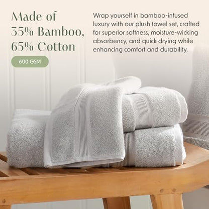 Luxury Bamboo Rayon Oversized Bath Towel Set | 2-Pack | Ultra Soft | Grey