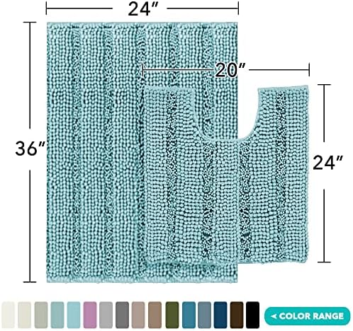 2-Piece Bathroom Rug Set with U-Shaped Mat, Absorbent Chenille, Aqua Haze