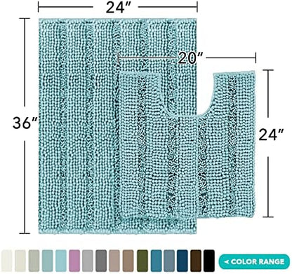 2-Piece Bathroom Rug Set with U-Shaped Mat, Absorbent Chenille, Aqua Haze