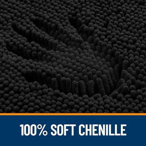 OLANLY Chenille Bathroom Rugs Mats Sets 2 Piece, 47"x20"+24"x16", Black