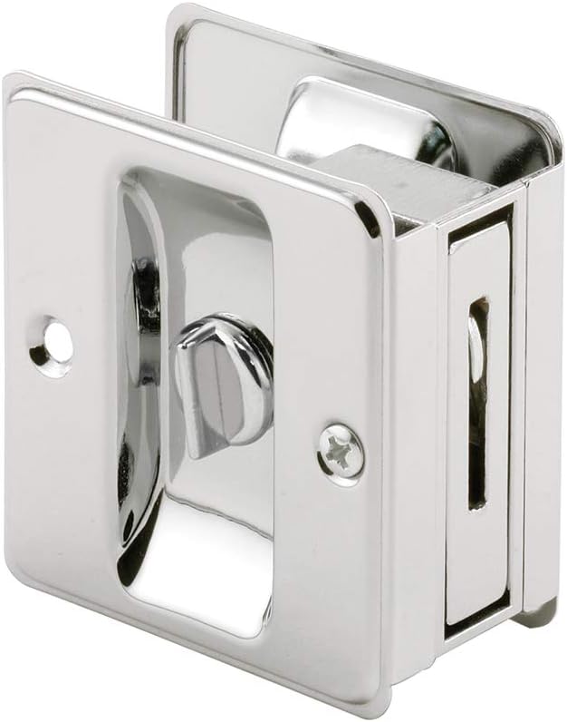 Prime-Line N 6773 Pocket Door Privacy Lock with Pull - Replace Old or Damaged Pocket Door Locks Quickly and Easily – Chrome (Single Pack)
