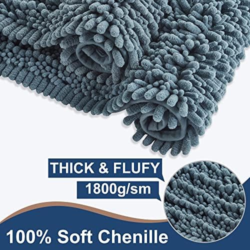 Luxury Chenille Dusty Blue Bathroom Rugs Sets 2 Piece, Thickened Hot Melt Rubber Bottom Bath Mats for Bathroom Non Slip,Bath Rugs Quick Dry Machine Washable for Shower Mat (47"x17"+17"x24")