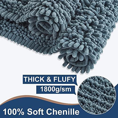 Luxury Chenille Dusty Blue Bathroom Rugs Sets 2 Piece, Thickened Hot Melt Rubber Bottom Bath Mats for Bathroom Non Slip,Bath Rugs Quick Dry Machine Washable for Shower Mat (32"x20"+17"x24")