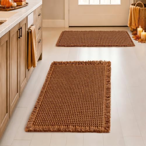 MIULEE Fall Terracotta Set of 2 Waffle Bathroom Rugs Bath Mat 17x24 Inch