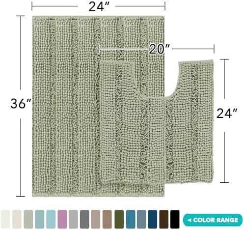 2-Piece Bathroom Rug Set with U-Shaped Mat, Absorbent Chenille, Eucalyptus