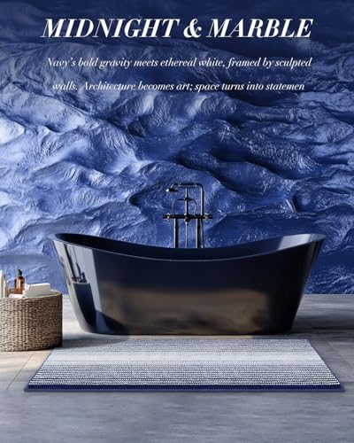 BSICPRO Large Chenille Bathroom Rugs Runner, 22x60 Striped Bath Mats, Navy