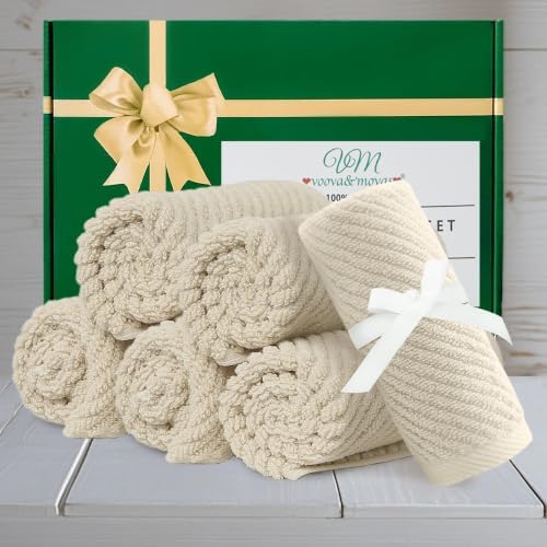 VOOVA & MOVAS Washcloths 6PC, 100% Cotton, 13x13 in, Beige Tan