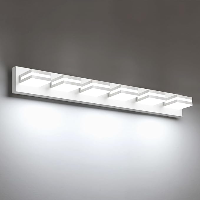 IZORRO LED Modern Bathroom Lights Fixtures(6-Light,Dimmable),Matte White Acrylic Wall Lighting,Vanity Lights for Bathroom Over Mirror - 6000k 36In （No Assembly Required）