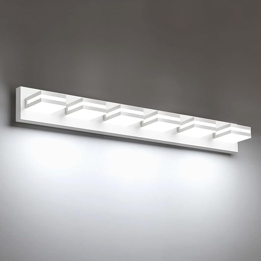 IZORRO LED Modern Bathroom Lights Fixtures(6-Light,Dimmable),Matte White Acrylic Wall Lighting,Vanity Lights for Bathroom Over Mirror - 6000k 36In （No Assembly Required）