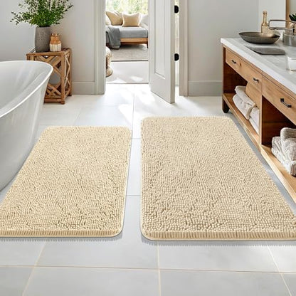OLANLY Chenille Bathroom Rugs Mats Sets 2 Piece, 36"x24"+30"x20", Beige