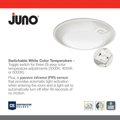 Juno JSBT 6-Inch SlimBasics Tapered Disk Downlight, Switchable + PIR Sensor, White (1 Pack)