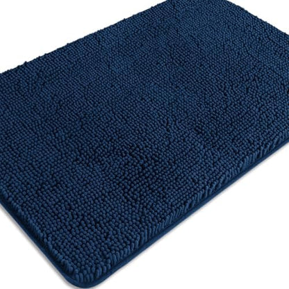 Navy Blue Bathroom Rugs – Absorbent and Washable Bath Mat, Non-Slip, Thick Soft Chenille Bath Rugs for Bathroom Floor, Shower, Sink - 24" x 36"