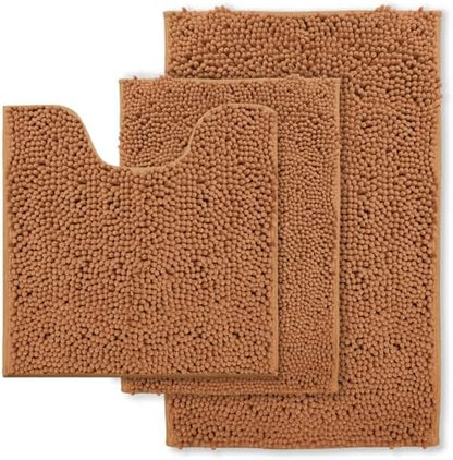 Bathroom Rugs Sets 3 Piece Non Slip Extra Absorbent Shaggy Chenille Batroom Rugs and Mats Sets, Soft & Dry Bath Rug/Mat Sets for Batroom Washable Carpets