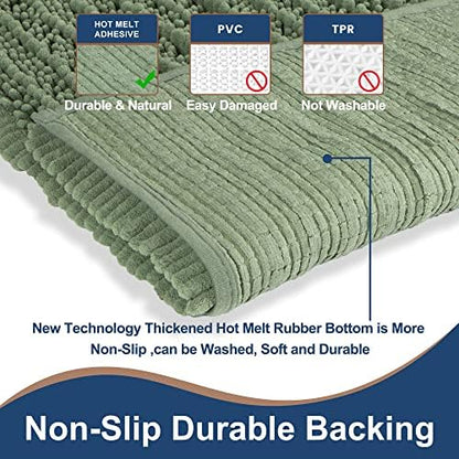 Luxury Chenille Sage Green Bathroom Rugs Sets 2 Piece, Thickened Hot Melt Rubber Bottom Bath Mats for Bathroom Non Slip,Bath Rugs Quick Dry Machine Washable for Shower Mat (47"x17"+17"x24")