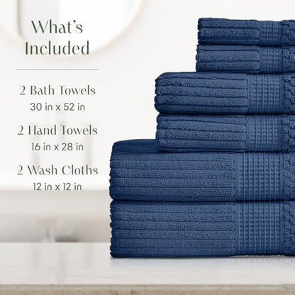 Springtree Home 100% Cotton Bath Towel Set | 6-Piece Set | Textured | Navy