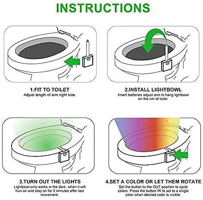 2-Pack Toilet Night Light, Motion-Activated LED Lamp with UV Light, 16-Color Changing, Tap-Activated, Smart Night Light for Bathroom Toilet