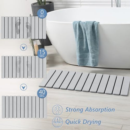 AWW Foldable Stone Bath Mat, Diatomaceous, 31.5"x15.7", Light Grey