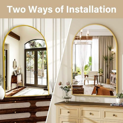 HARRITPURE 16"x24" Arched Bathroom Mirror - Gold Wall Mounted Mirror - Black Arch Mirror - Aluminum Alloy Frame Bathroom Mirror Living Room, Bedroom, Bathroom and Entryway