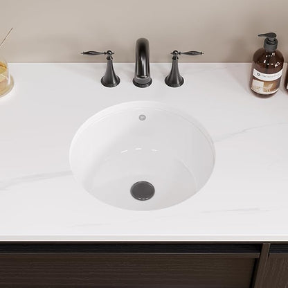 16"x16" Round Shape Undermount Bathroom Vessel Sink, Ceramic White Vanity Top Sink with Overflow