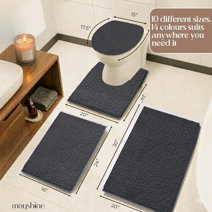 MAYSHINE Small Plush Shaggy Chenille Bath Mat 24"x17" Extra Soft, Super Absorbent, Non-Slip Bathroom Rug | Fluffy Microfiber, Area Rug Sets for Bathroom Floor, Kitchen, Living Room | Charcoal Gray