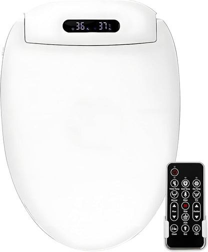 Electric Bidet Toilet Seat Elongated, Slow Close Seat, Warm Air Dryer, Remote Control, LED Light, Smart Heated Bidet Seat, Temp Adjustable Toilet Lid