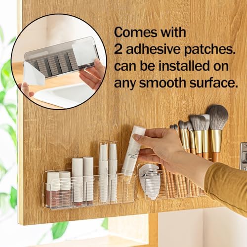 Bathroom Medicine Cabinet Organizer Set, Small Narrow Compact Shelves Holder Compartments for Lipstick, Facial Mask, 2 Pcs Trays for Cabinet Wall, Vanity - Clear