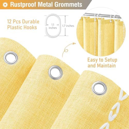 BTTN Yellow Cream Boho Farmhouse Linen Heavy Duty Shower Curtain Set, 72x72