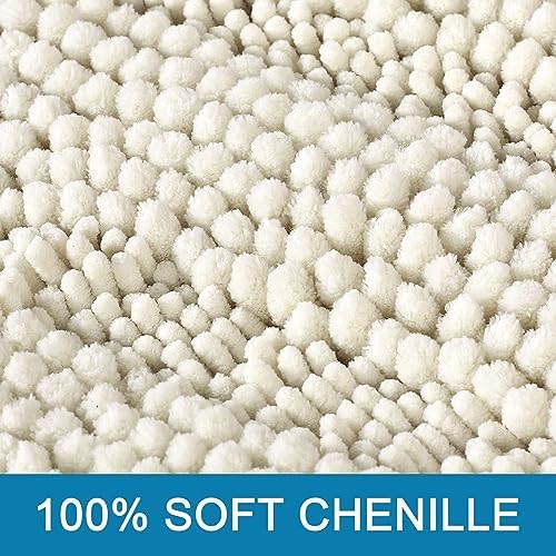 H.VERSAILTEX Bath Mats for Bathroom Non Slip Thick Chenille Striped Bath Rug Absorbent Fluffy Soft Shaggy Rugs Washable Dry Fast Plush Mats for Indoor, Bath Room, Tub - 17" x 24", Cream