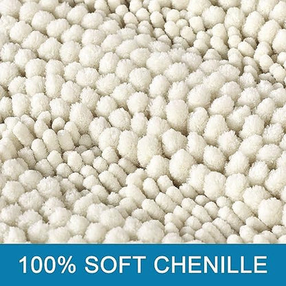 H.VERSAILTEX Bath Mats for Bathroom Non Slip Thick Chenille Striped Bath Rug Absorbent Fluffy Soft Shaggy Rugs Washable Dry Fast Plush Mats for Indoor, Bath Room, Tub - 17" x 24", Cream
