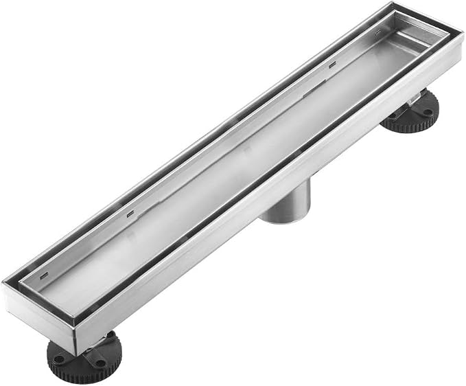 Linear Shower Floor Drain, 12 Inch Brushed Nickel 304 Stainless Steel Bathroom Drains Kit, Rectangular Shower Trench Drain with Reversable Tile-in Pattern Drain Cover & Hair Catcher
