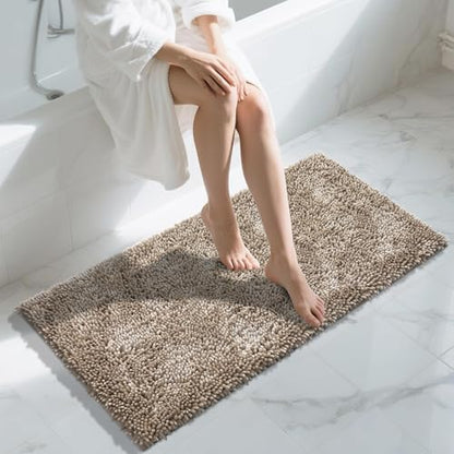 Yimobra Long Bathroom Rug Non Slip 44x24 Inch, Extra Thick Soft Absorbent Chenille Bath Mat, Machine Washable Quick Dry Bath Rugs for Bathroom Floor, Tub and Shower, Home Decor Accessories, Camel