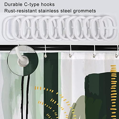 Mid Century Green Stall Shower Curtain with Hooks 36x72 Inch