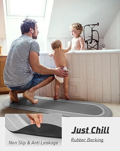 MontVoo Bath Mat Runner - Long Non Slip Absorbent Quick Dry Thin Bath Rug for Bathroom Floor Mat - Rubber Backed - Stain Resistant - Easy Care - Gray 17"x70"