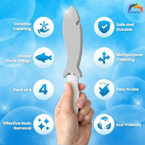 JAVCO Pumice Stone for Cleaning with Handle (4 Pack) – Scrubbing Stone for Porcelain, Ceramic and Tile, Pumiceshark for Toilet Cleaning (4, value pack)