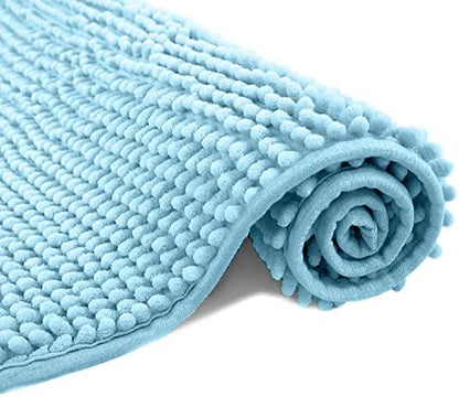 Chenille Bath Mat Microfiber Floor Mat Baby Bath Mat for Kids Washable Bathroom Dry Fast Water Absorbent Shower Mat Area Rugs (15.3" x 23.2", Sky Blue)