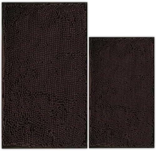 Bathroom Rugs Chenille Bath mat 2 Piece Set, Super Absorbent, PVC Non Slip Backing, Bath mats for Bathroom, Plush Shaggy, Thick, Machine Washable, Bathtub, Shower, Toilet.(Coffee)