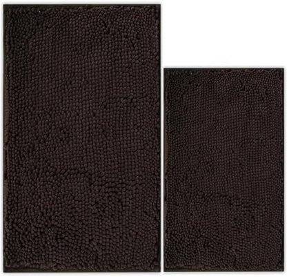 Bathroom Rugs Chenille Bath mat 2 Piece Set, Super Absorbent, PVC Non Slip Backing, Bath mats for Bathroom, Plush Shaggy, Thick, Machine Washable, Bathtub, Shower, Toilet.(Coffee)