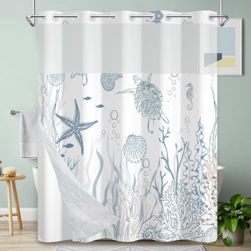No Hook Shower Curtain with Snap-in Liner 71x74 Inch