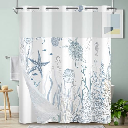 No Hook Shower Curtain with Snap-in Liner 71x74 Inch