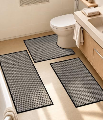 YIHOUSE Black Bathroom Rugs Sets 3 Pieces,Thin Bath Mat Quick Dry