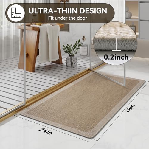 YDKGL Bathroom Runner Rug, Long Thin Bath Mat Fit Under Door, Brown 24x48