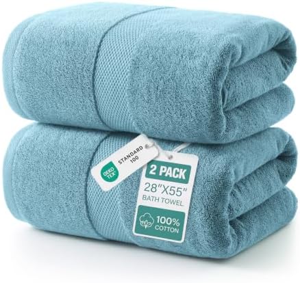 ecolook 2 Pack 100% Cotton Bath Towels, 28 x 55 Inches, Soft