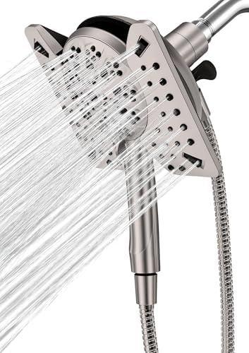 Shower Head with Handheld High Pressure, Rain Shower Head with Fixed Showerhead and 9 Sprays Handheld Shower, Detachable 2-IN-1 Shower head with 59" Rotatable Stainless Steel Hose (Nickel)