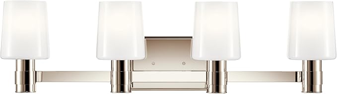 Kichler Adani 4-Light Vanity, Modern Light with Opal Glass in Polished Nickel, Bathroom (8.25" x 30"), 55177PN