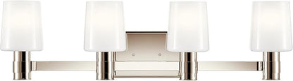 Kichler Adani 4-Light Vanity, Modern Light with Opal Glass in Polished Nickel, Bathroom (8.25" x 30"), 55177PN