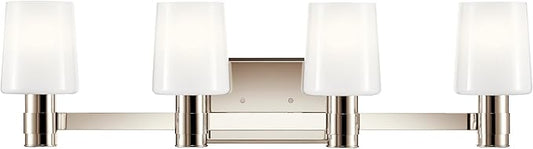 Kichler Adani 4-Light Vanity, Modern Light with Opal Glass in Polished Nickel, Bathroom (8.25" x 30"), 55177PN