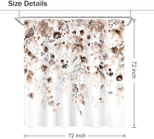 Brown Floral Autumn Fall Tan Watercolor Bathroom Shower Curtain Set