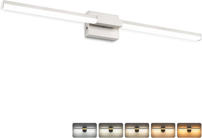 SOLFART Bathroom Lights Over Mirror 40-Inch: Brushed Nickel 5CCT Dimmable Bathroom Vanity Light, Solid Frosted Acrylic, Built-in Dimmer, 360 Degree Rotation, ETL IP44