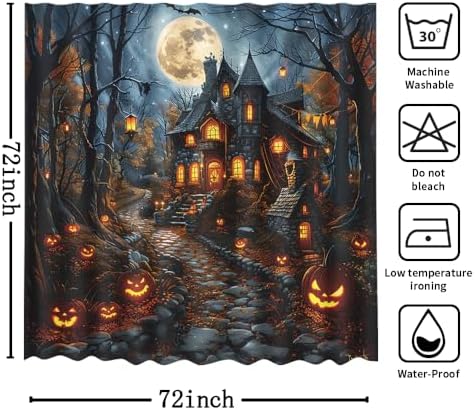MEHOFOND Halloween Evil Pumpkin Shower Curtain Moon Night Bath Curtain